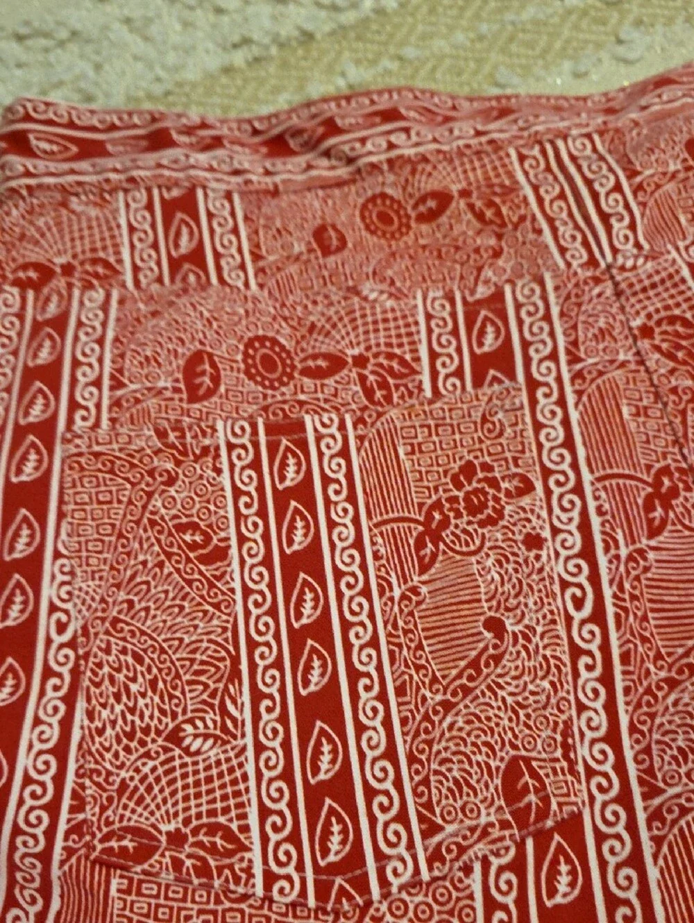 Printed Wide-Leg Cotton Pants in Pinky Red White Floral Paisley Medium (S) - Picture 9 of 12